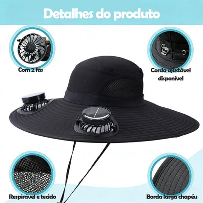 Chapéu com ventilador duplo solar, carregamento USB e proteção UV da Vapto