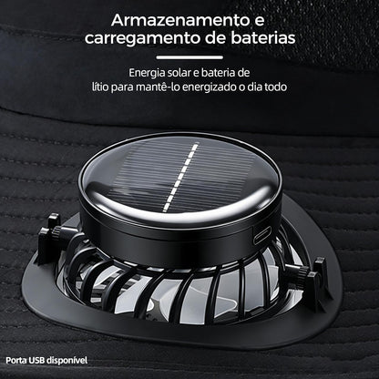 Chapéu com ventilador duplo solar, carregamento USB e proteção UV da Vapto