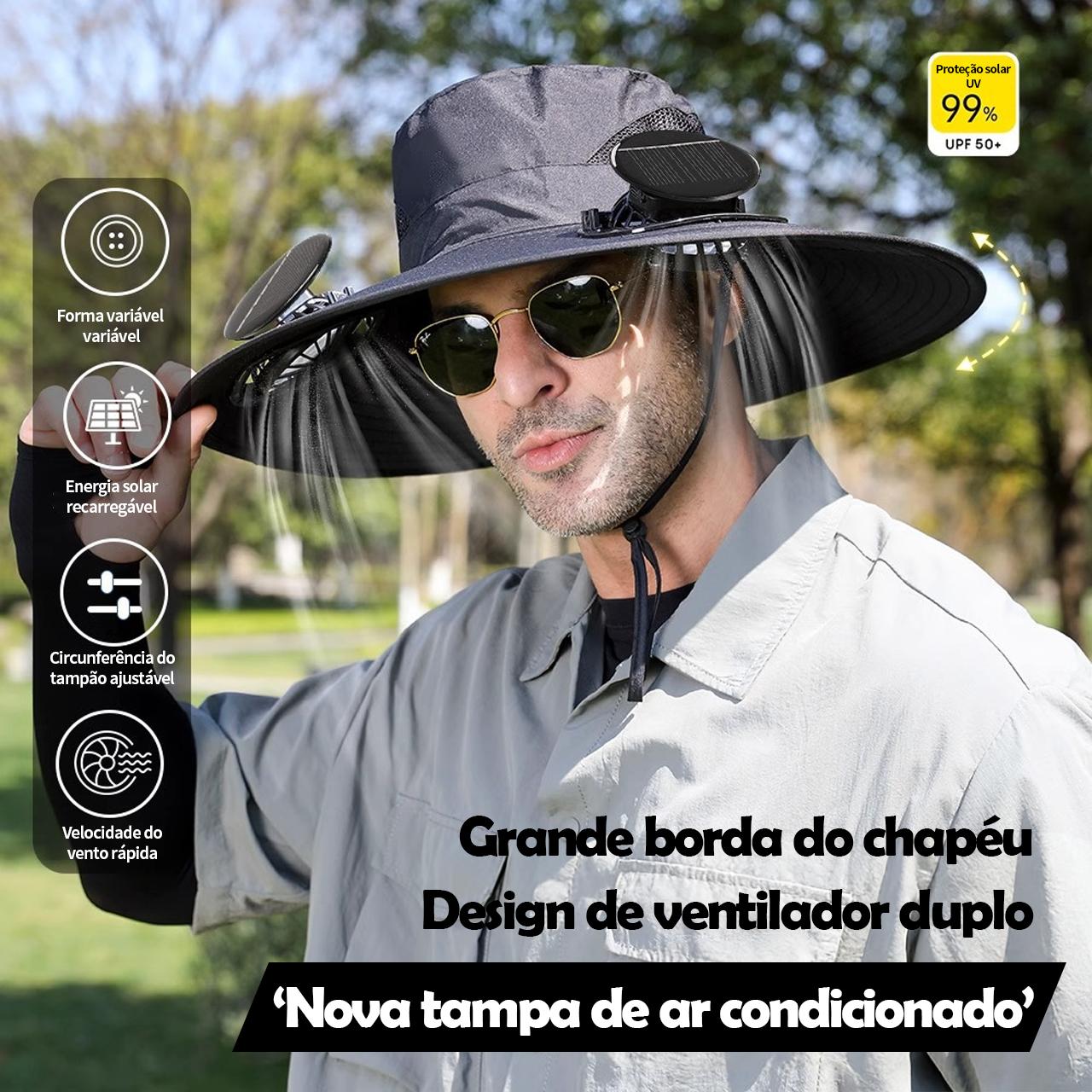 Chapéu com ventilador duplo solar, carregamento USB e proteção UV da Vapto