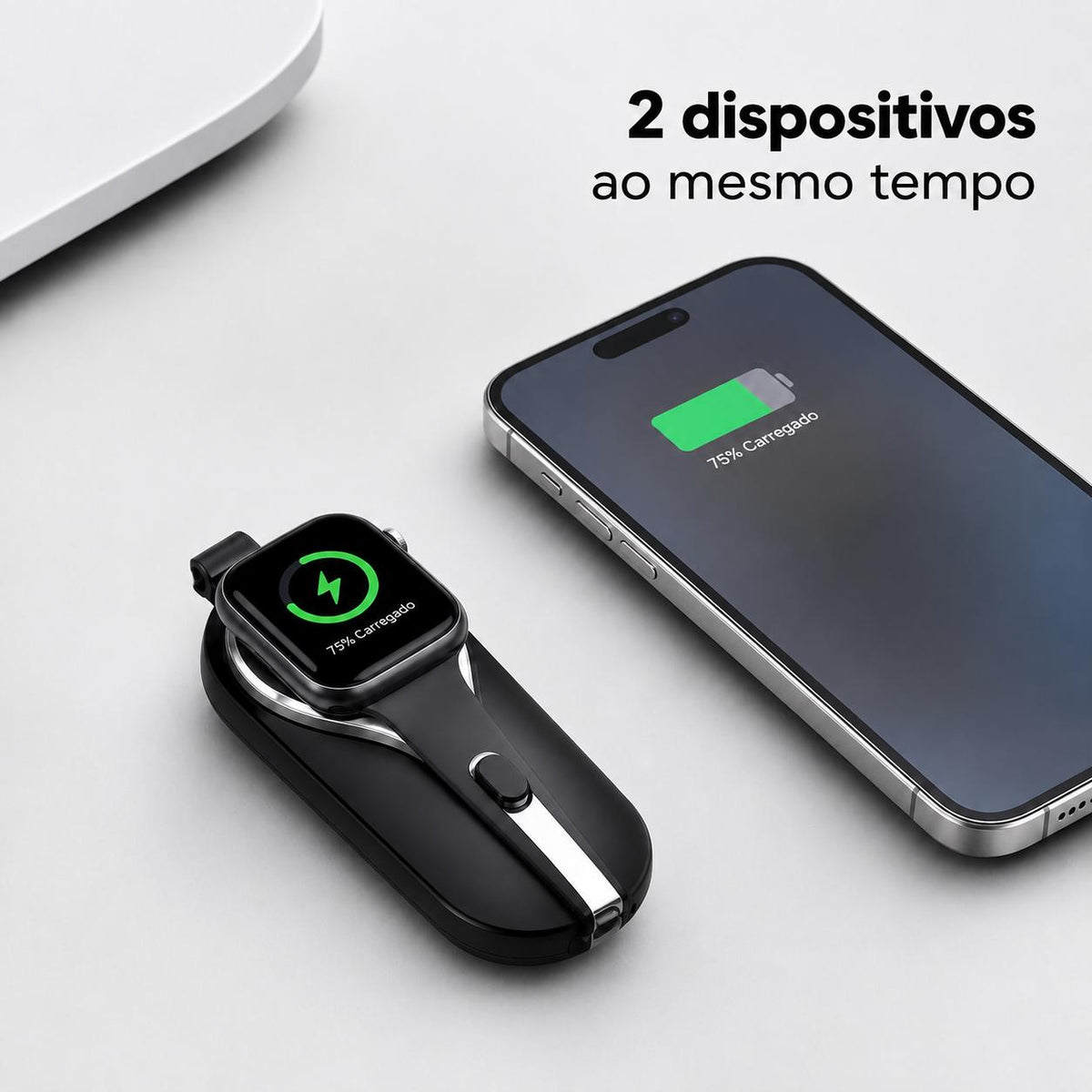 Mini Carregador Emergencial 2 em 1 Portátil com Chaveiro – iPhone ou Android