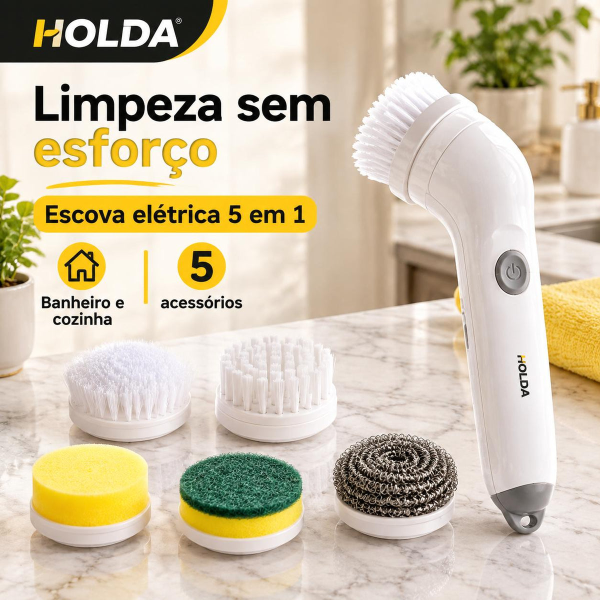 Escova Elétrica de Limpeza 5 em 1 Recarregável Multiuso