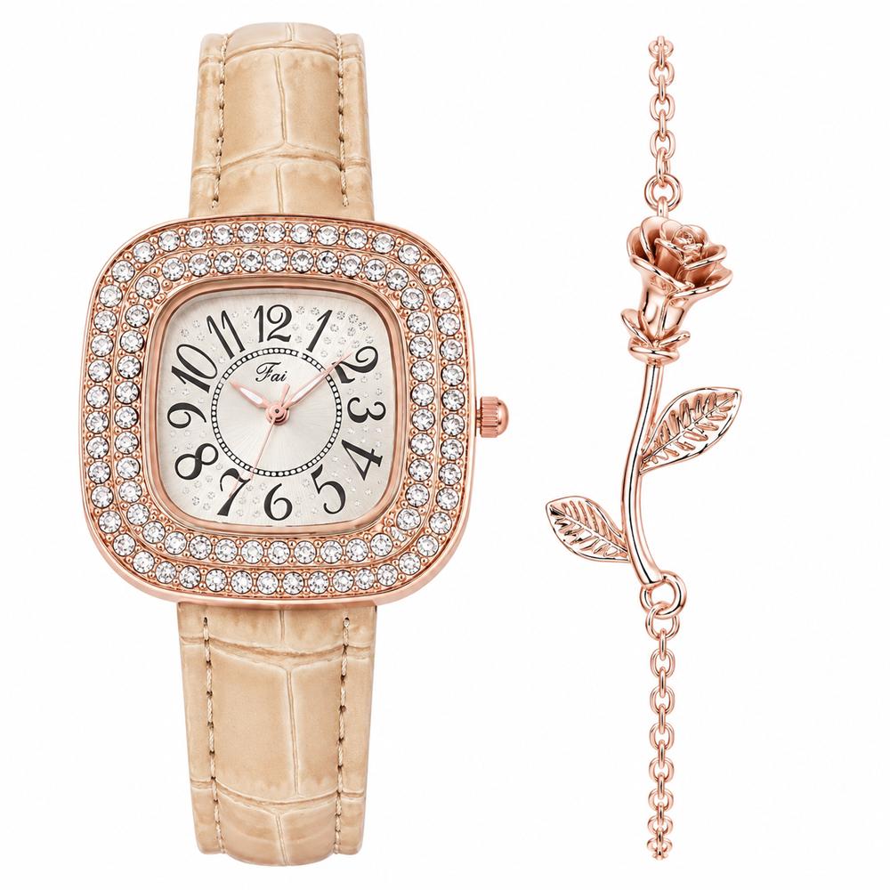 Kit Relógio Feminino Luxo com Pulseira de Pedras e À Prova D'Água