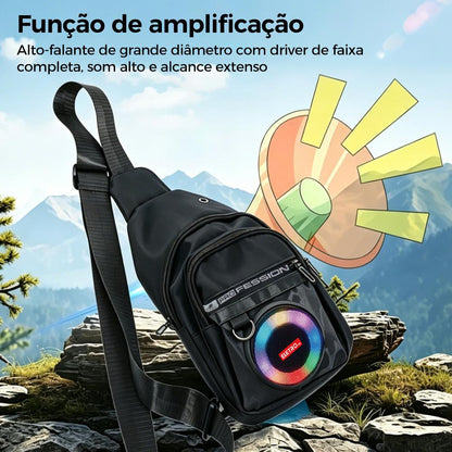 Caixa de som portátil estilo mochila com luz RGB, graves potentes e resistência à água da Vapto