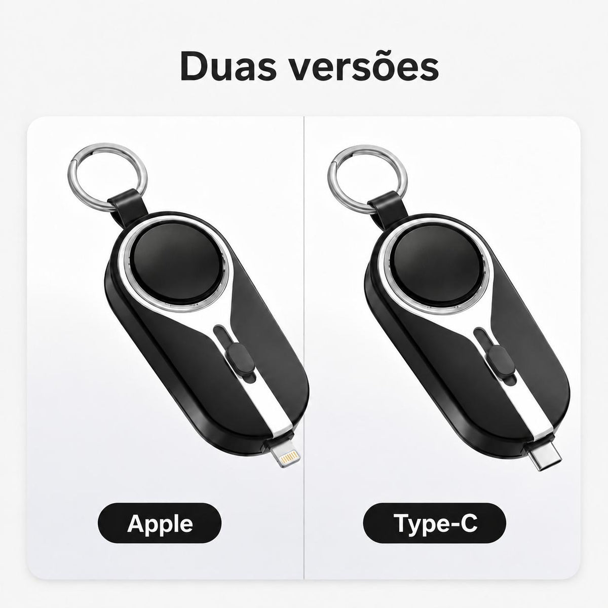 Mini Carregador Emergencial 2 em 1 Portátil com Chaveiro – iPhone ou Android