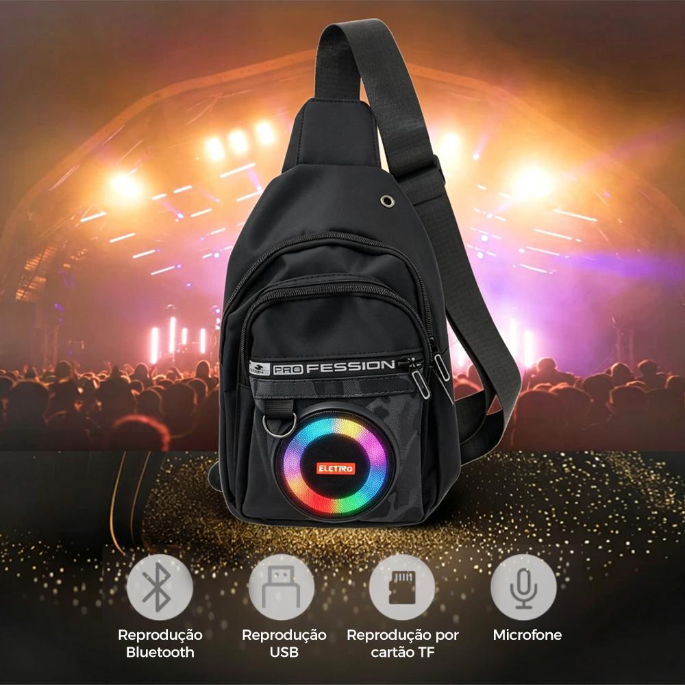 Caixa de som portátil estilo mochila com luz RGB, graves potentes e resistência à água da Vapto