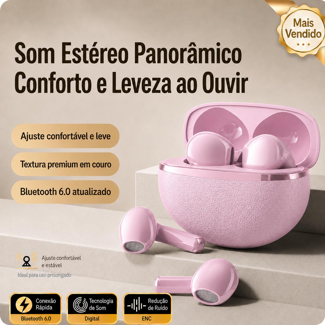 Fone Bluetooth Eletro com cancelamento de ruído ENC e estojo portátil