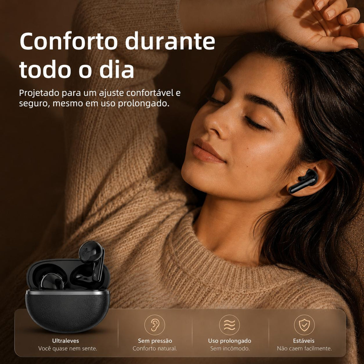 Fone Bluetooth Eletro com cancelamento de ruído ENC e estojo portátil