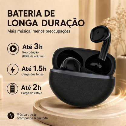 Fone Bluetooth Eletro com cancelamento de ruído ENC e estojo portátil