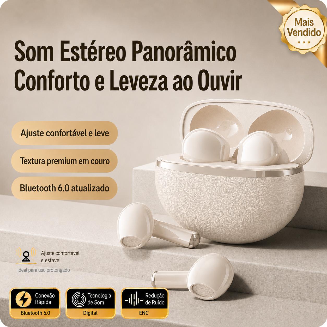 Fone Bluetooth Eletro com cancelamento de ruído ENC e estojo portátil