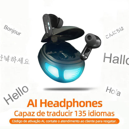 Fone Bluetooth gamer Eletro com estojo de carregamento LED para música e jogos