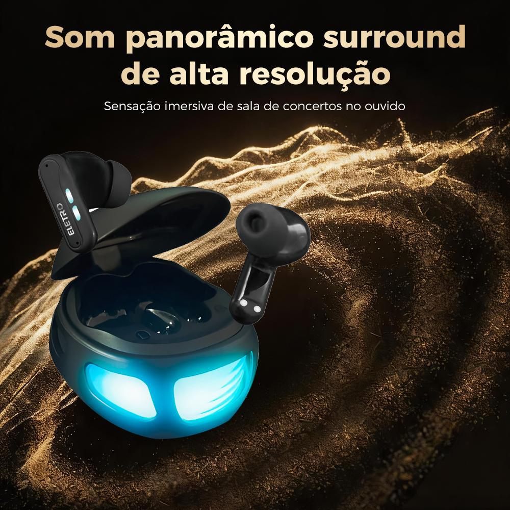 Fone Bluetooth gamer Eletro com estojo de carregamento LED para música e jogos