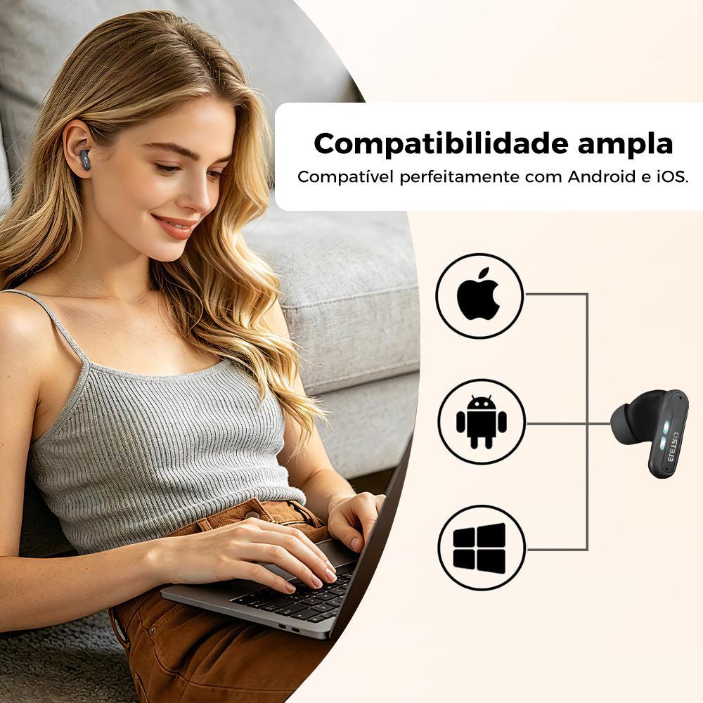 Fone Bluetooth gamer Eletro com estojo de carregamento LED para música e jogos