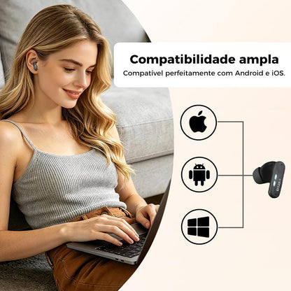 Fone Bluetooth gamer Eletro com estojo de carregamento LED para música e jogos