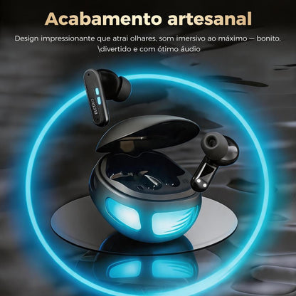 Fone Bluetooth gamer Eletro com estojo de carregamento LED para música e jogos
