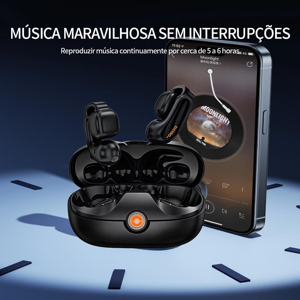 Fone Bluetooth open-ear Eletro com clip esportivo para uso sem fio