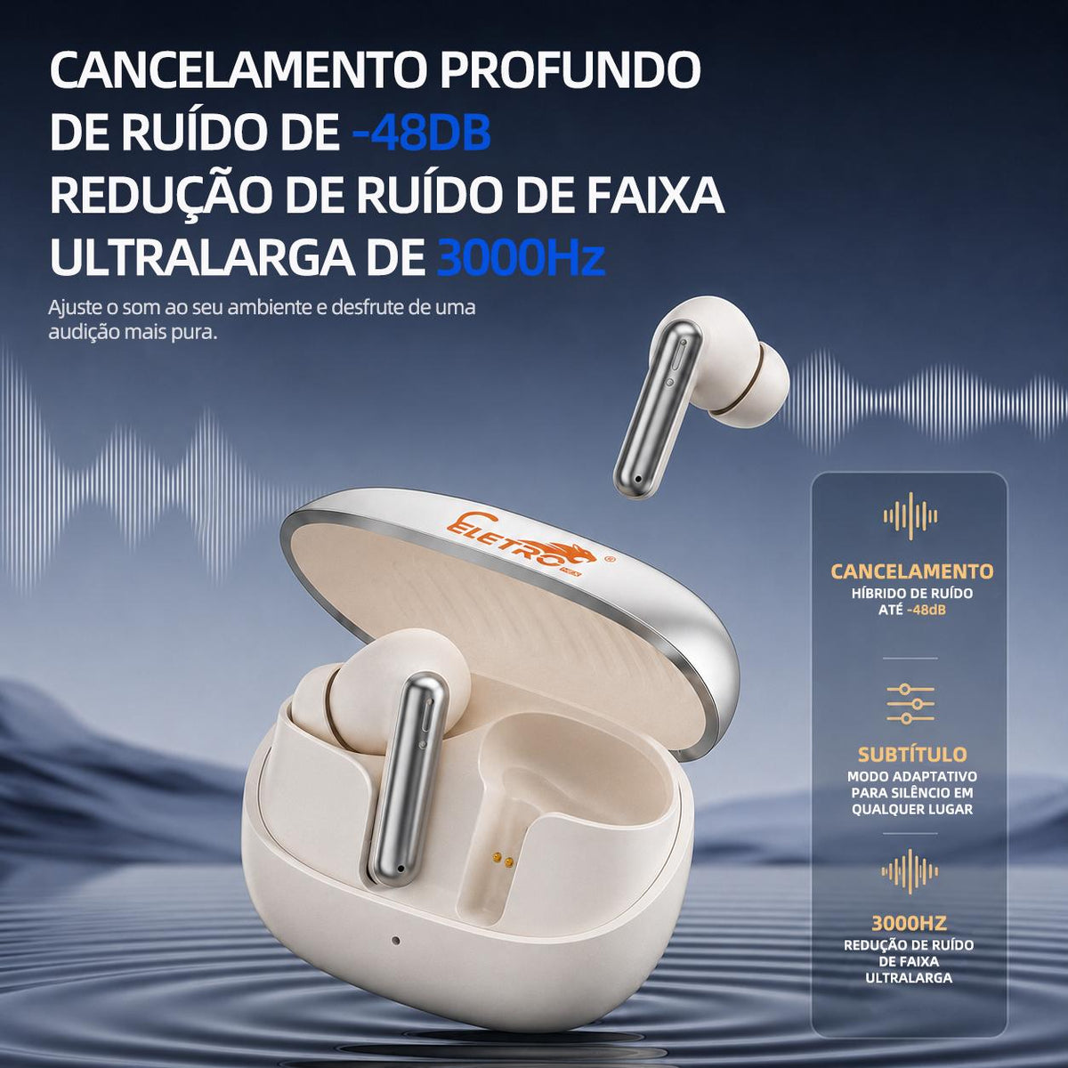 Fone Bluetooth Eletro sem fio e portátil para ouvir música e atender chamadas
