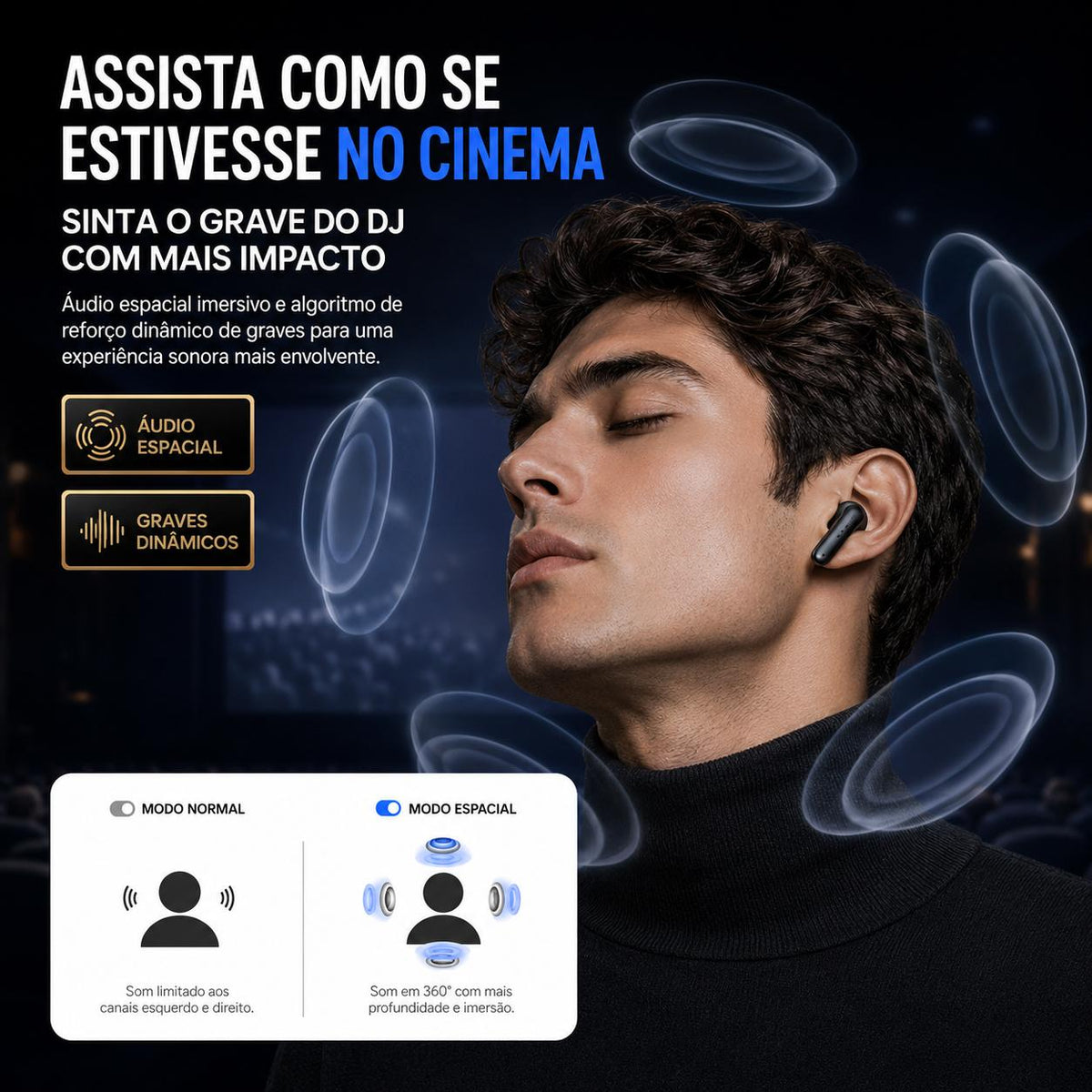 Fone Bluetooth Eletro sem fio e portátil para ouvir música e atender chamadas