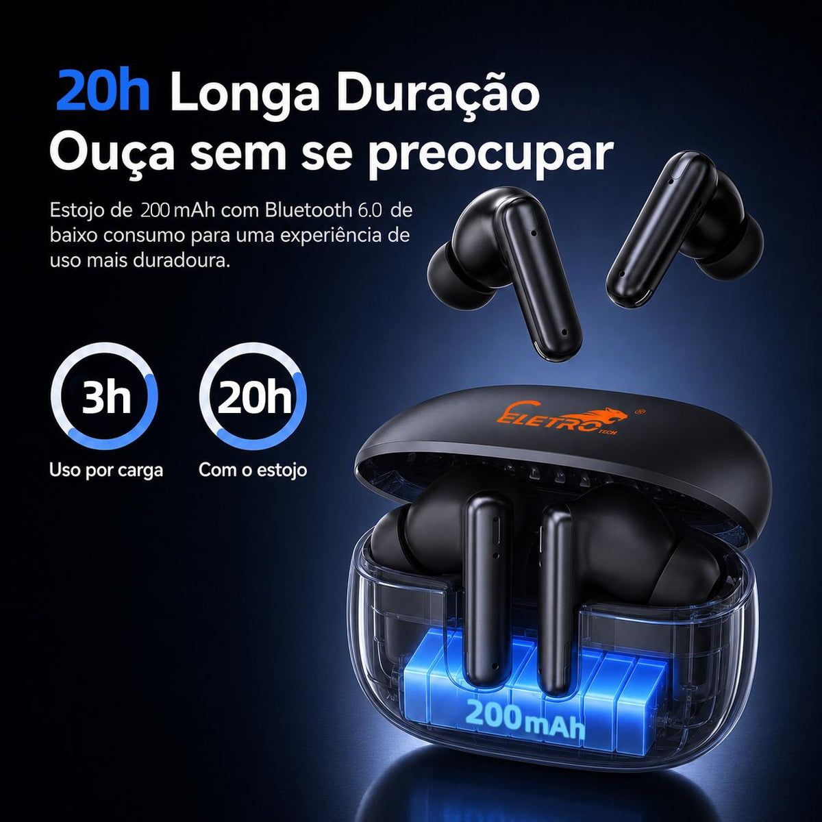 Fone Bluetooth Eletro sem fio e portátil para ouvir música e atender chamadas