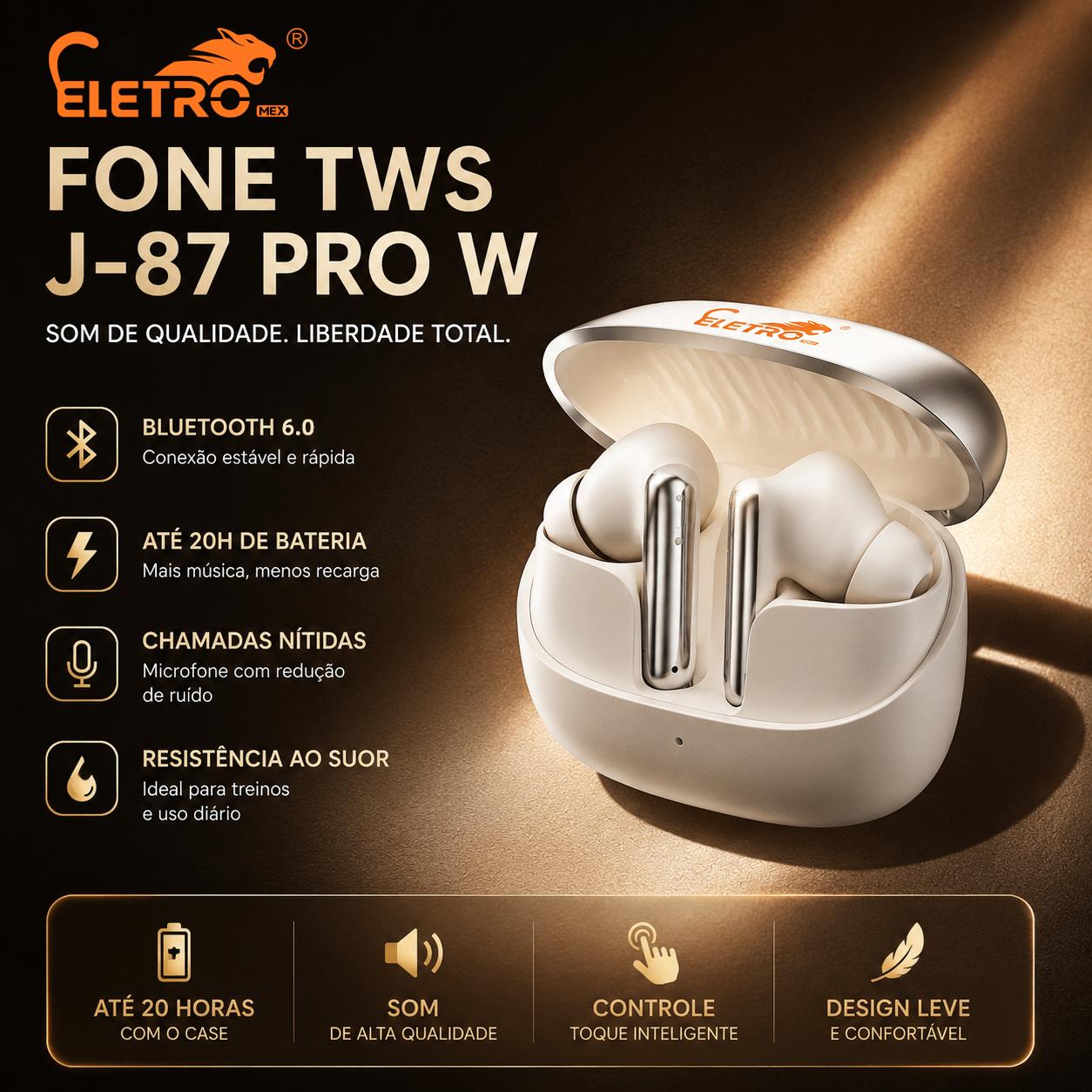 Fone Bluetooth Eletro sem fio e portátil para ouvir música e atender chamadas