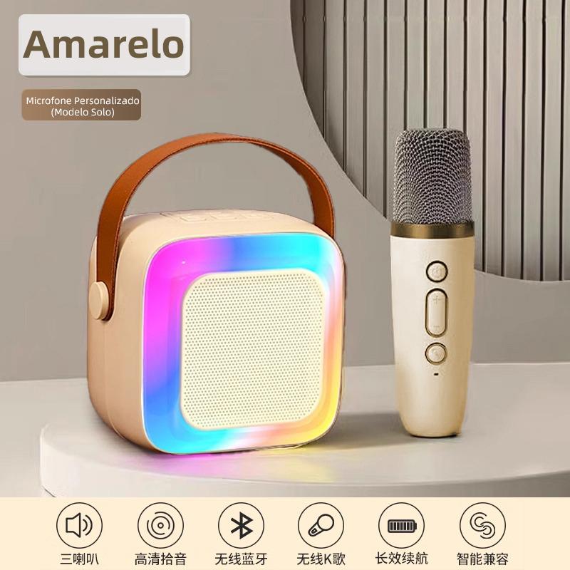 Microfone Bluetooth Eletro com caixa de som, função karaokê e luz LED da Vapto