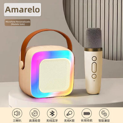 Microfone Bluetooth Eletro com caixa de som, função karaokê e luz LED da Vapto