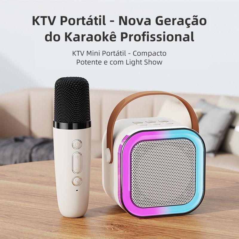 Microfone Bluetooth Eletro com caixa de som, função karaokê e luz LED da Vapto