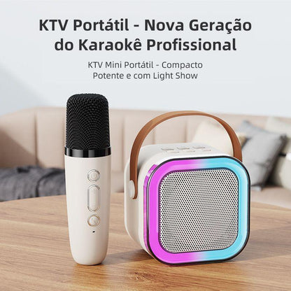 Microfone Bluetooth Eletro com caixa de som, função karaokê e luz LED da Vapto