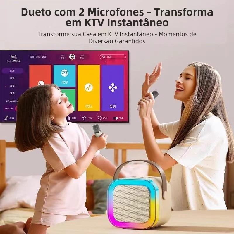 Microfone Bluetooth Eletro com caixa de som, função karaokê e luz LED da Vapto
