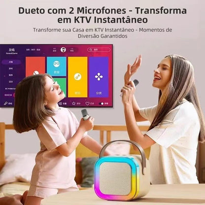 Microfone Bluetooth Eletro com caixa de som, função karaokê e luz LED da Vapto