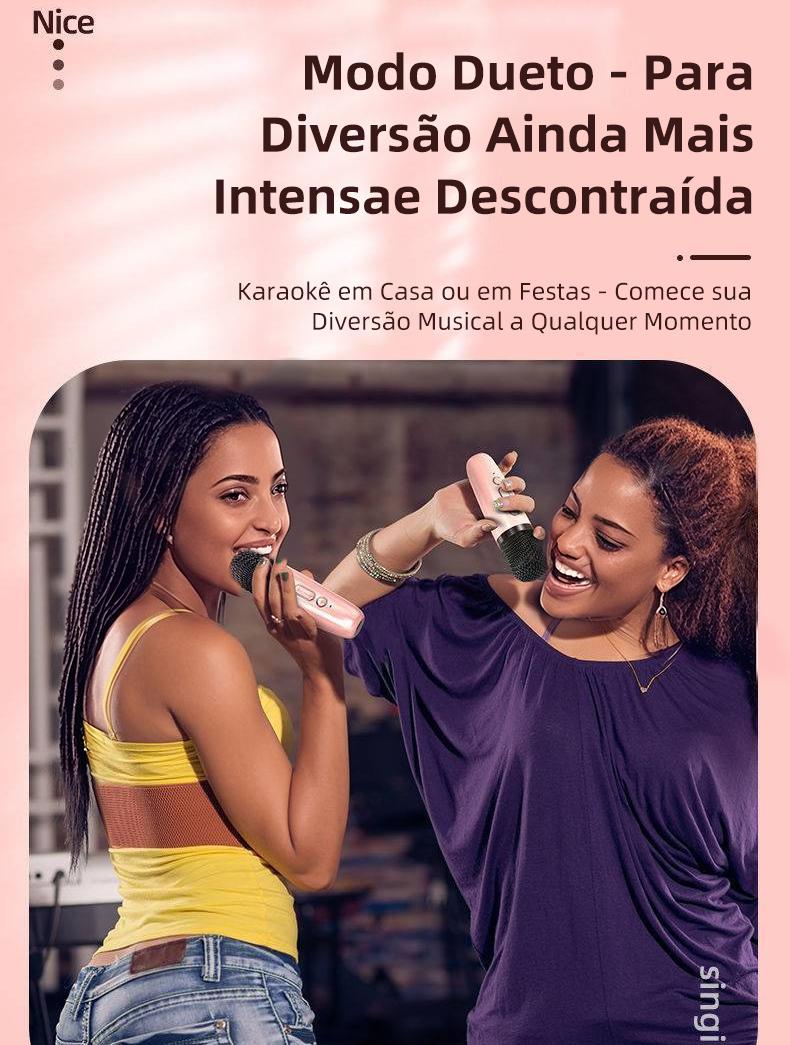 Microfone Bluetooth Eletro com caixa de som, função karaokê e luz LED da Vapto