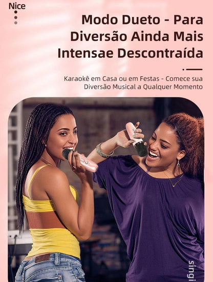 Microfone Bluetooth Eletro com caixa de som, função karaokê e luz LED da Vapto