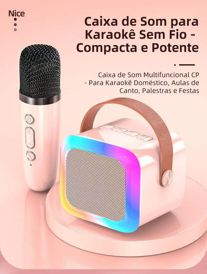 Microfone Bluetooth Eletro com caixa de som, função karaokê e luz LED da Vapto