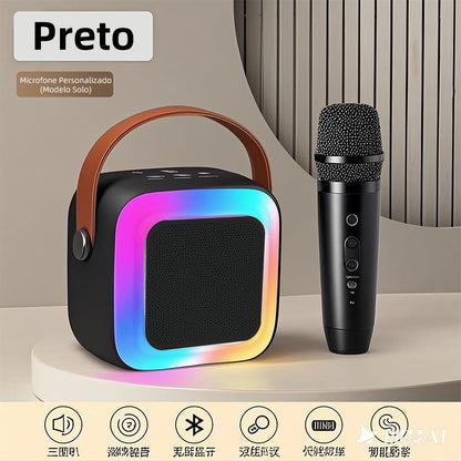 Microfone Bluetooth Eletro com caixa de som, função karaokê e luz LED da Vapto