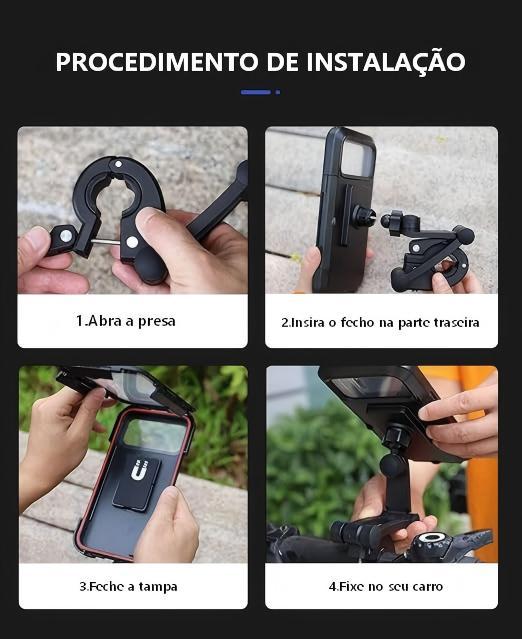Suporte de celular EletroMex para motocicleta e bicicleta com proteção total da Vapto