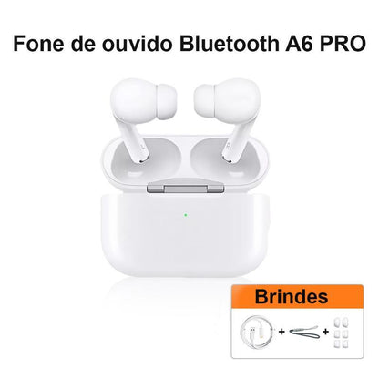 Fone de Ouvido Bluetooth A6 Pro Esportivo Intra-Auricular com Cancelamento de Ruído
