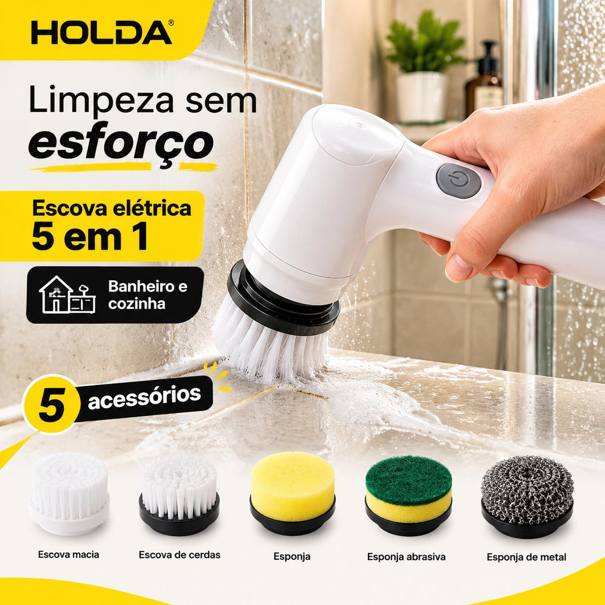 Escova Elétrica de Limpeza 5 em 1 Recarregável Multiuso