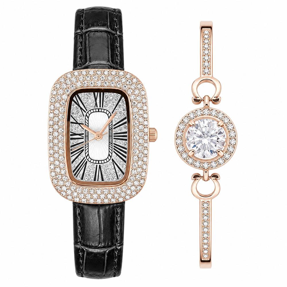 Kit Relógio Feminino Luxo com Pulseira de Pedras e À Prova D'Água