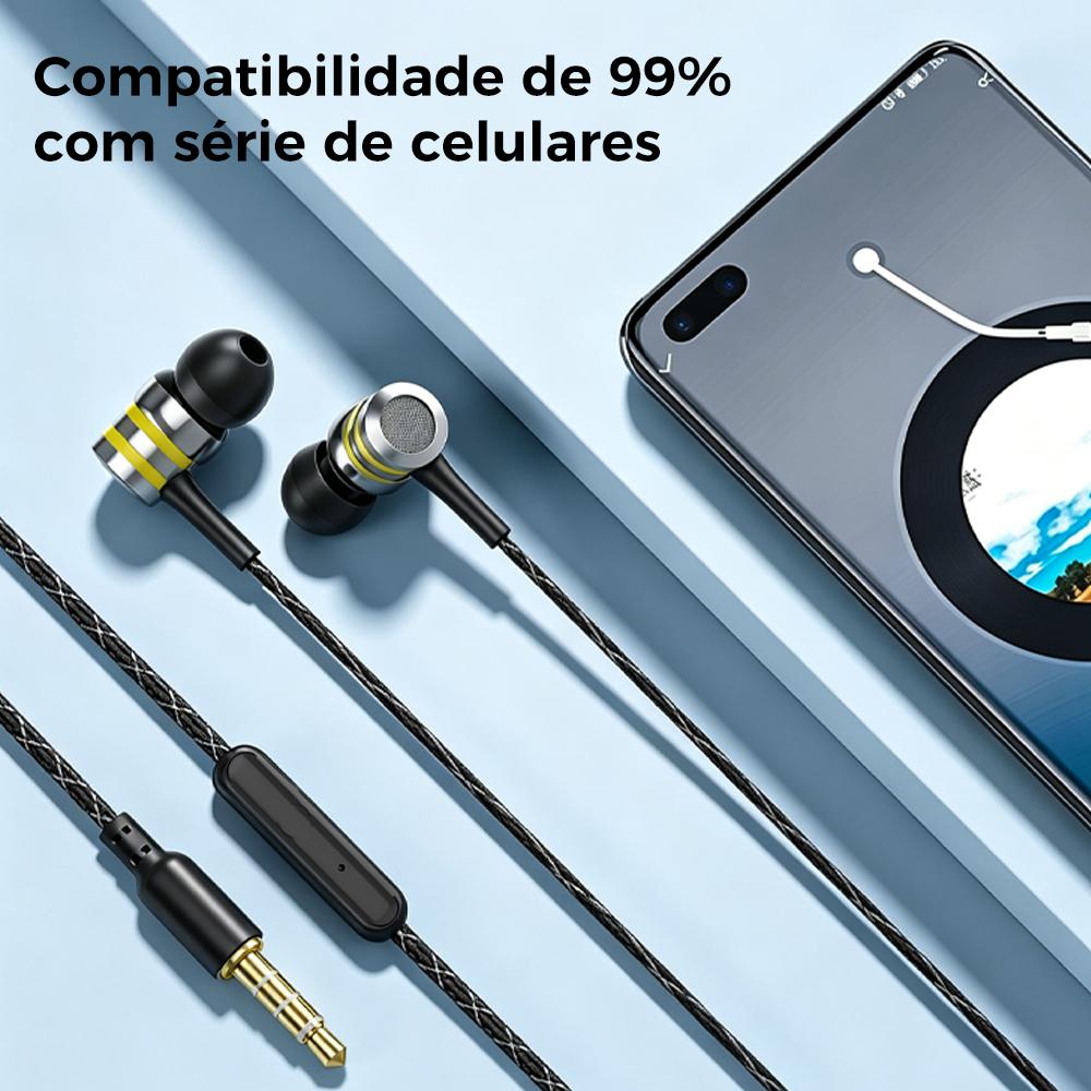 Fone de ouvido com fio intra-auricular com driver híbrido e graves potentes da Vapto