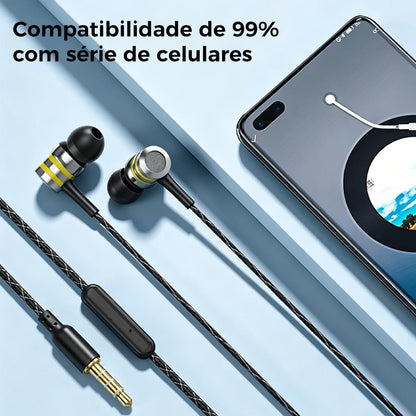 Fone de ouvido com fio intra-auricular com driver híbrido e graves potentes da Vapto