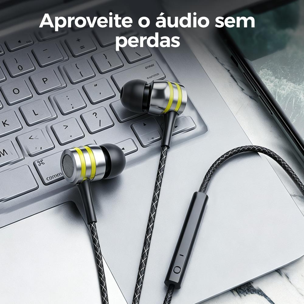 Fone de ouvido com fio intra-auricular com driver híbrido e graves potentes da Vapto
