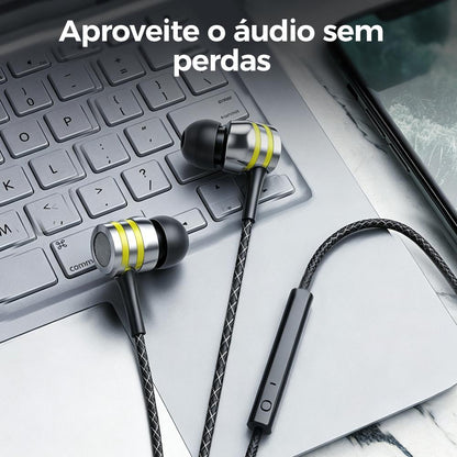 Fone de ouvido com fio intra-auricular com driver híbrido e graves potentes da Vapto