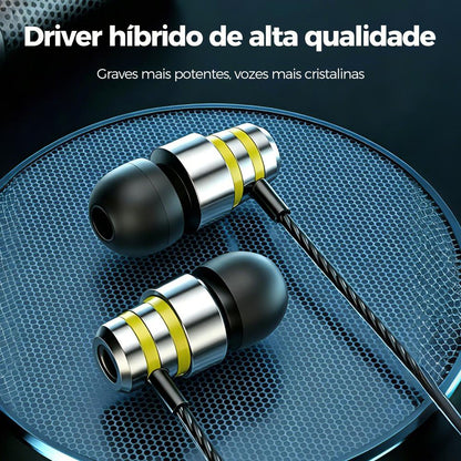 Fone de ouvido com fio intra-auricular com driver híbrido e graves potentes da Vapto