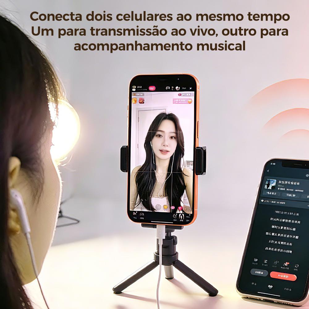 Fone profissional com fio, controle e placa de som para karaokê da Vapto