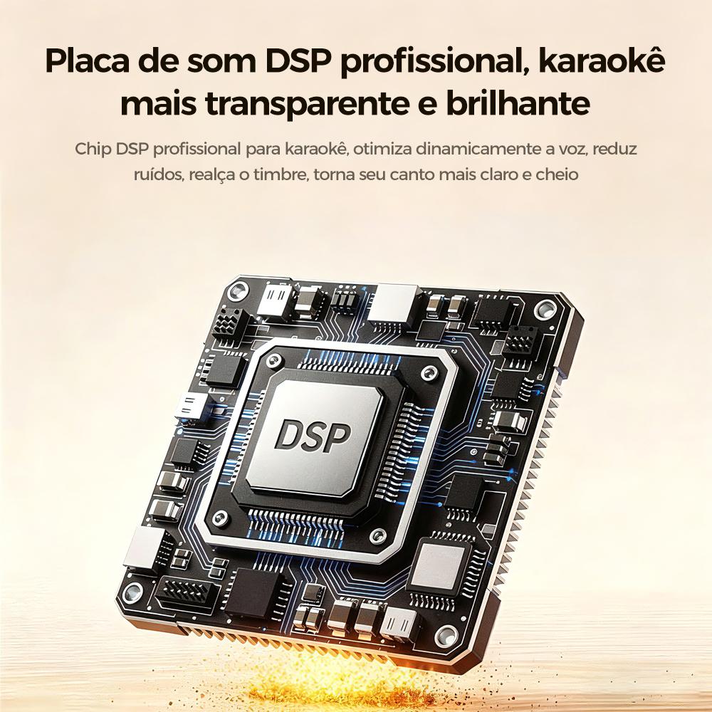 Fone profissional com fio, controle e placa de som para karaokê da Vapto