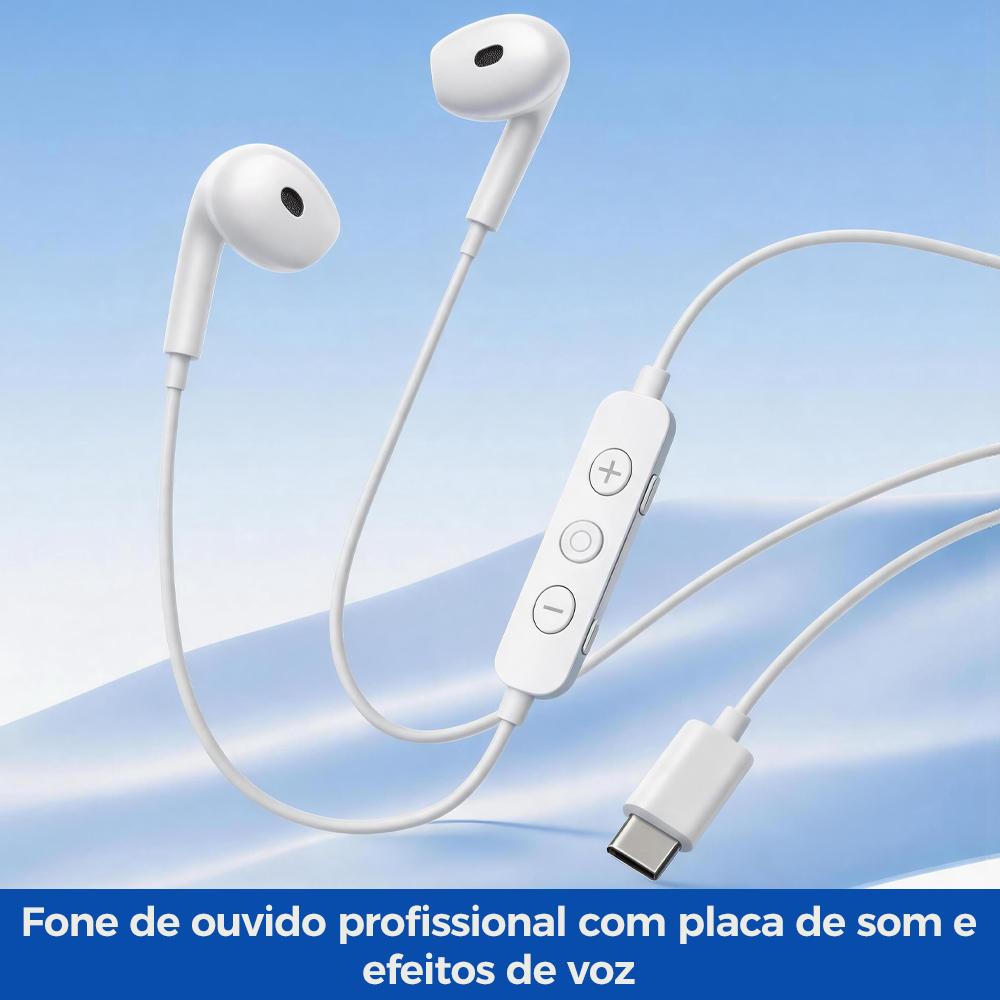 Fone profissional com fio, controle e placa de som para karaokê da Vapto