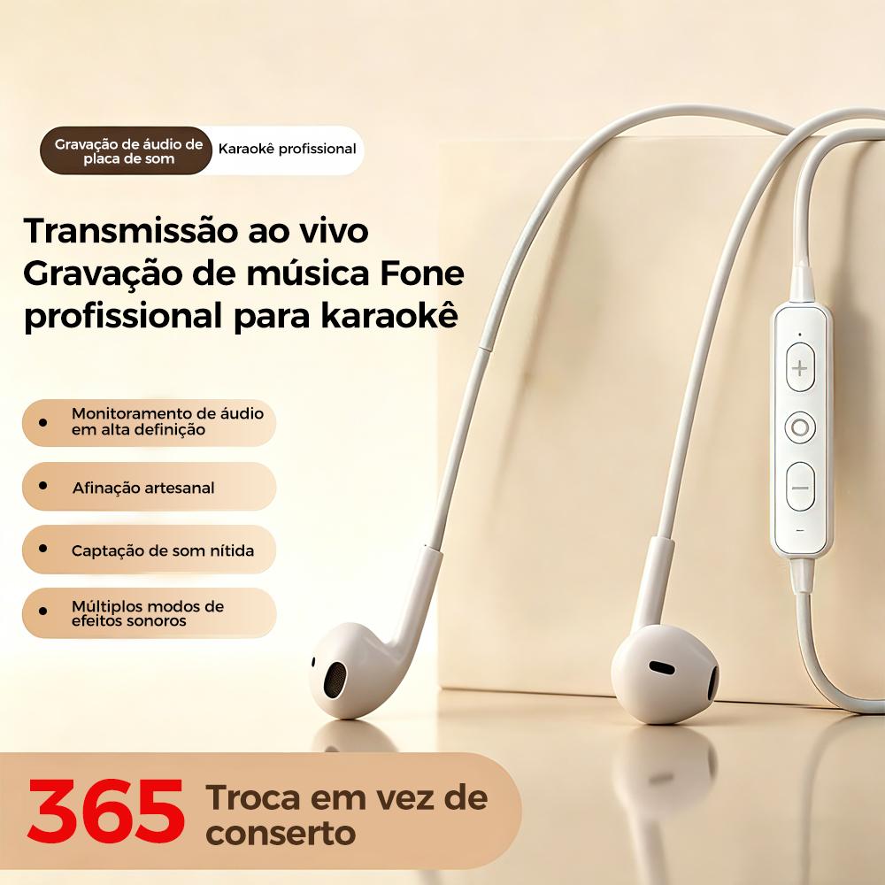Fone profissional com fio, controle e placa de som para karaokê da Vapto