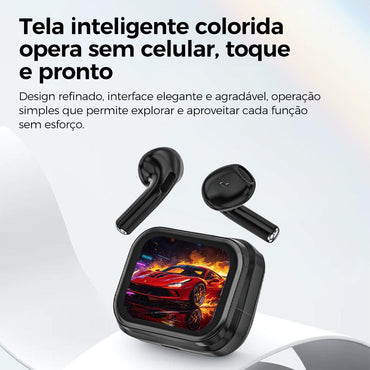 Fone Eletro Bluetooth TWS com tela, cancelamento de ruído e chamadas da Vapto
