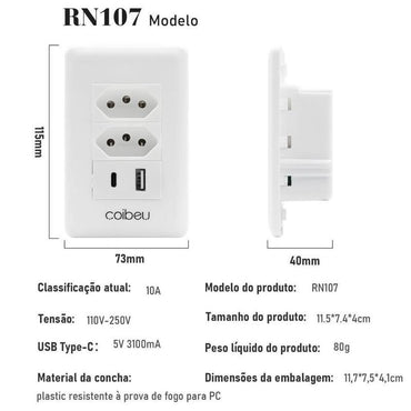 Kit com 2 tomadas de parede USB duplas bivolt para carregamento e alimentação da Vapto