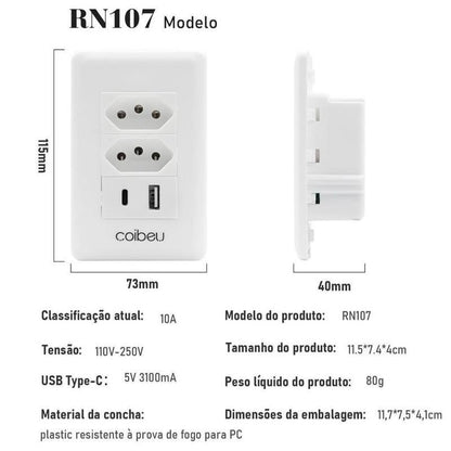 Kit com 2 tomadas de parede USB duplas bivolt para carregamento e alimentação da Vapto
