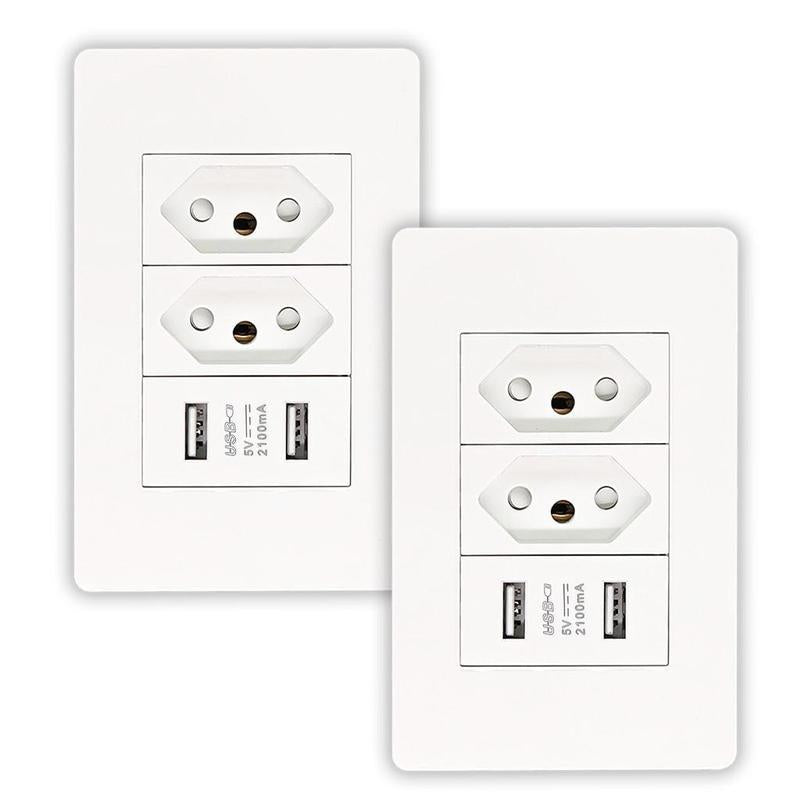 Kit com 2 tomadas de parede USB duplas bivolt para carregamento e alimentação da Vapto